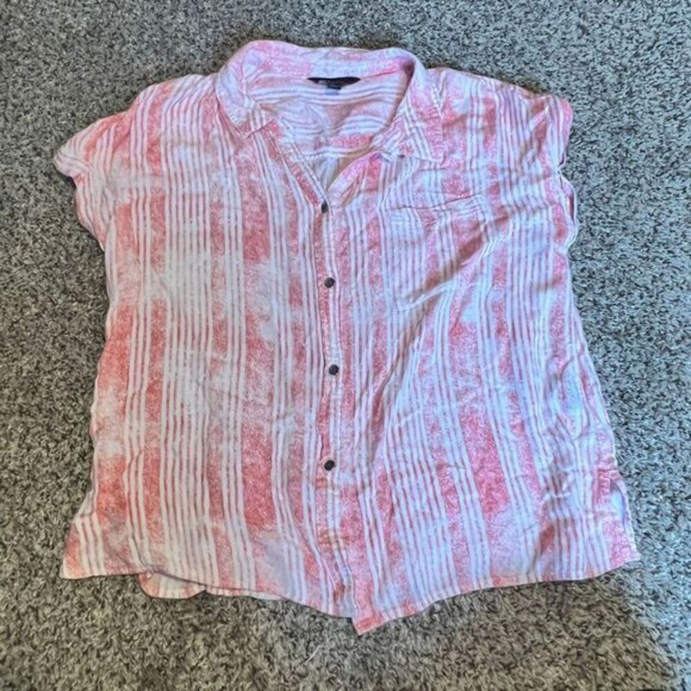 Rock & Republic Red Striped Button-Down Cap Sleeve Blouse Size L